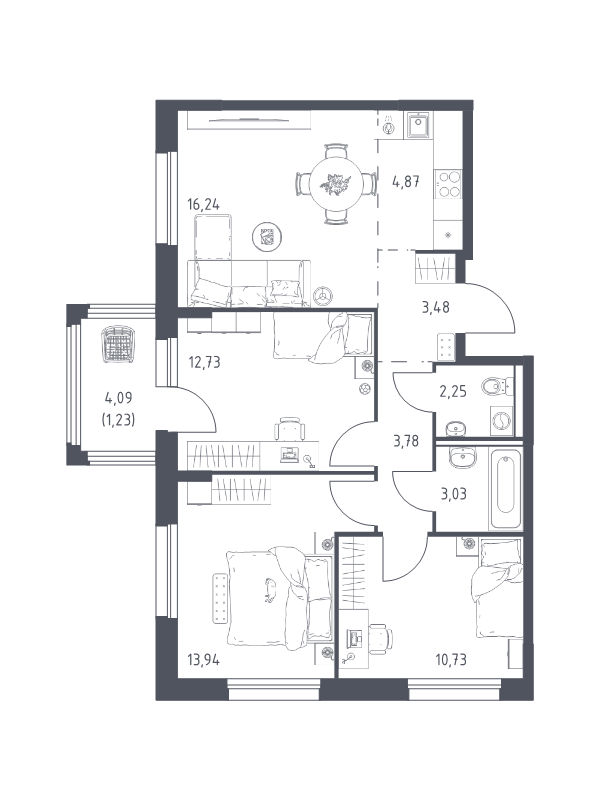 4 ккв (Евро) 72,3 м²