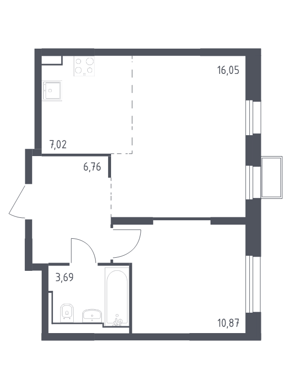 2 ккв (Евро) 44,7 м²