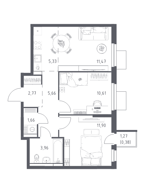 3 ккв (Евро) 53,7 м²