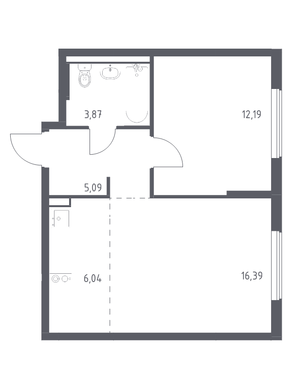 2 ккв (Евро) 43,6 м²
