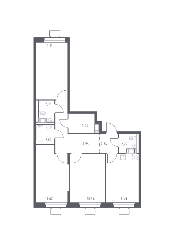3 ккв 76,5 м²