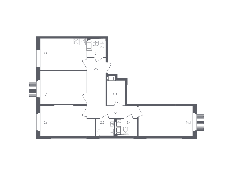 3 ккв 76,8 м²