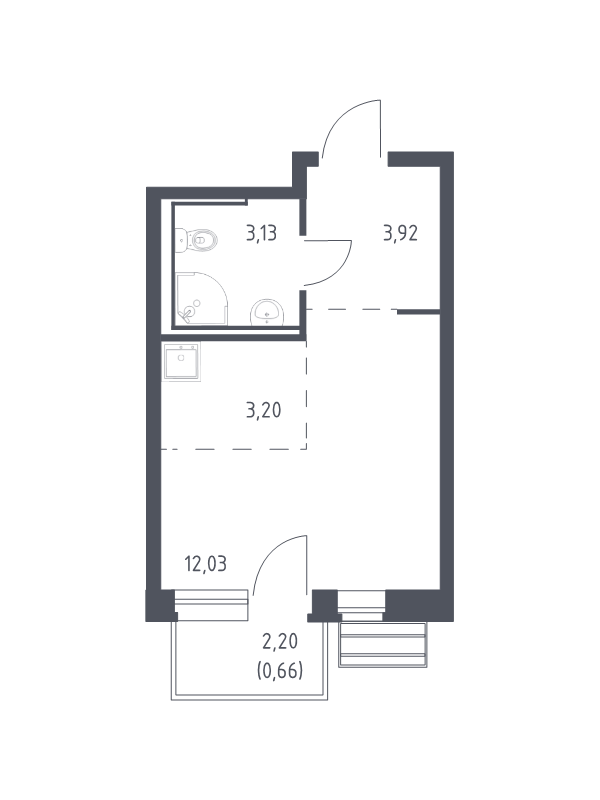 Студия 22,9 м²