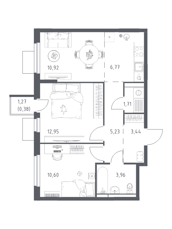 3 ккв (Евро) 56 м²