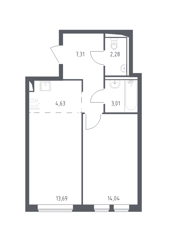 2 ккв (Евро) 43,9 м²