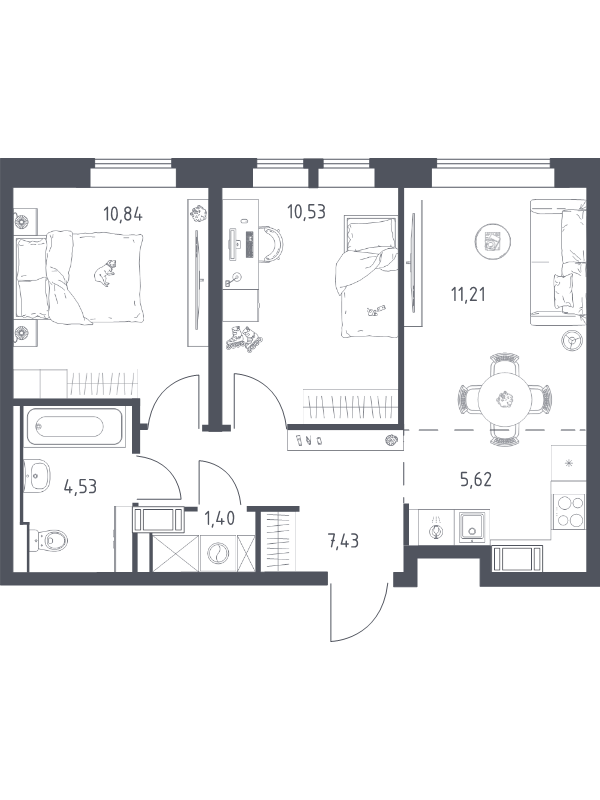 3 ккв (Евро) 51,6 м²