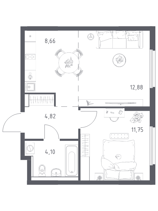 2 ккв (Евро) 42,2 м²