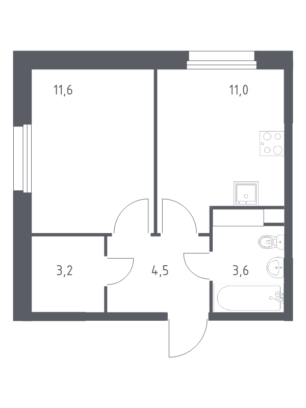 1 ккв 32,9 м²