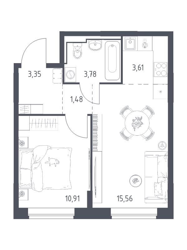 2 ккв (Евро) 38,7 м²