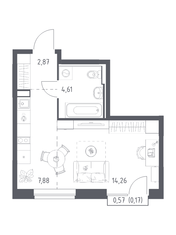 Студия 29,8 м²