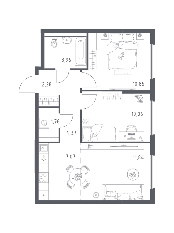 3 ккв (Евро) 52,2 м²