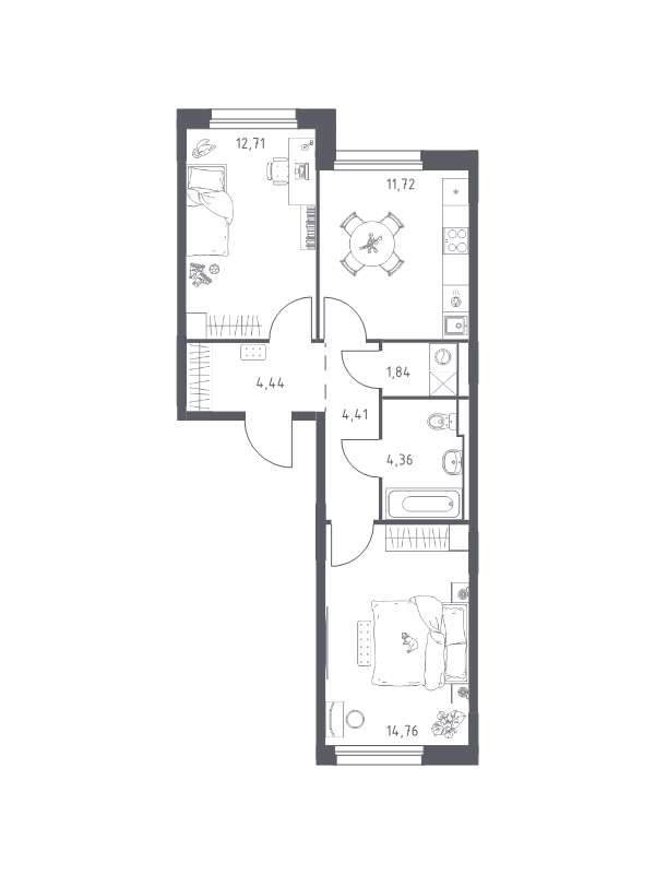 2 ккв 54,2 м²