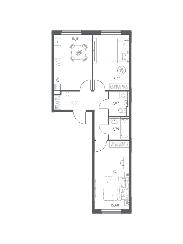 2 ккв 57,5 м²