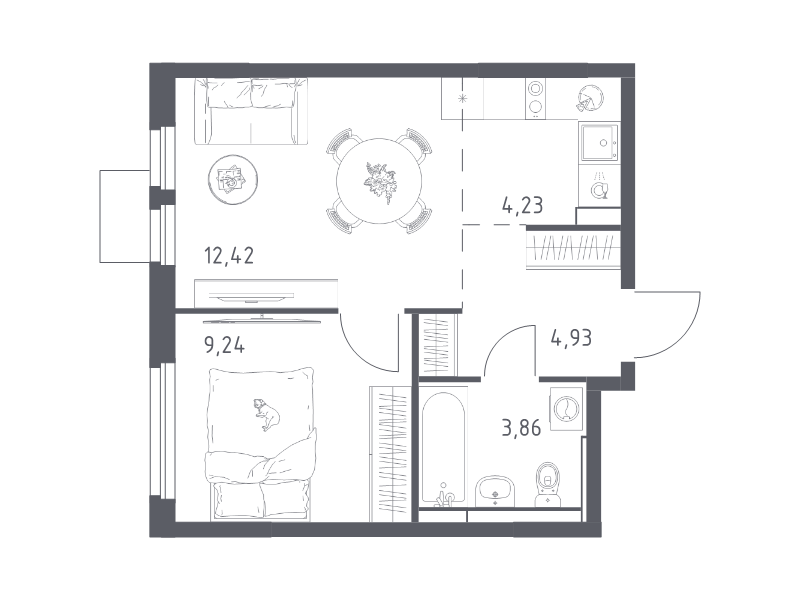 2 ккв (Евро) 34,7 м²