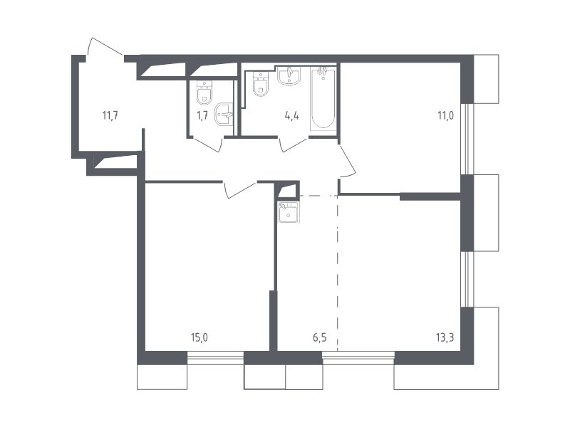 3 ккв (Евро) 64,1 м²