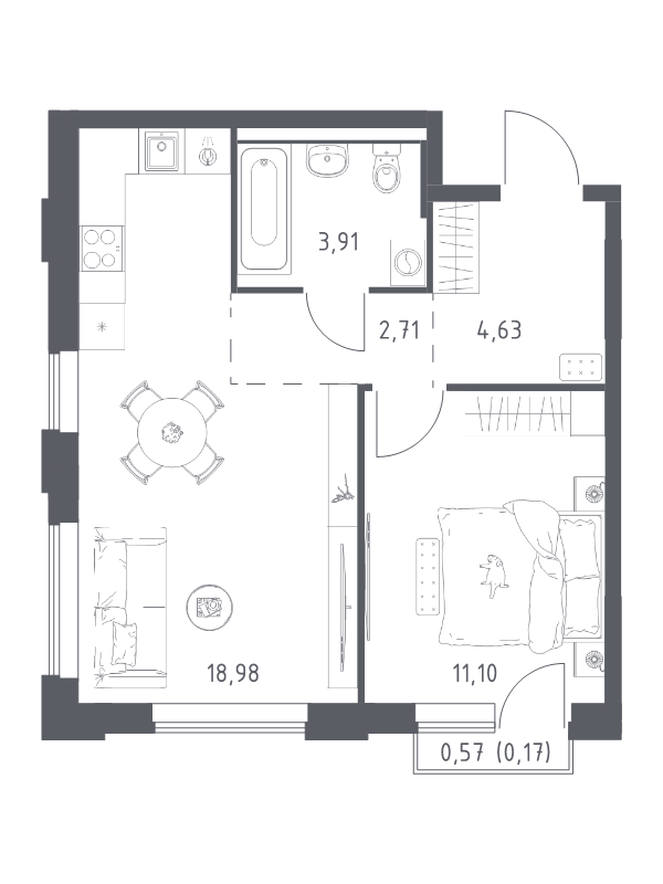 2 ккв (Евро) 41,5 м²