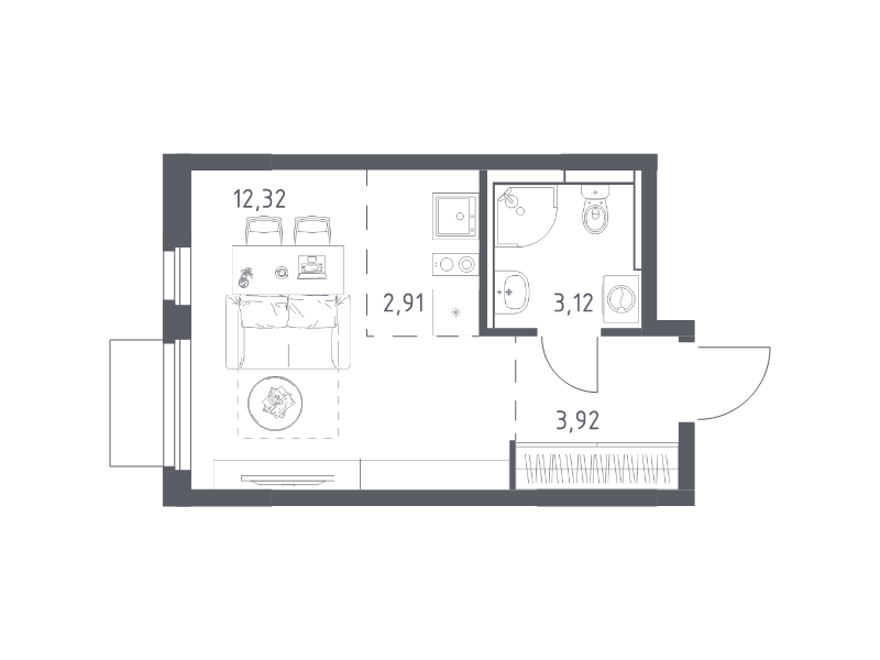 Студия 22,3 м²