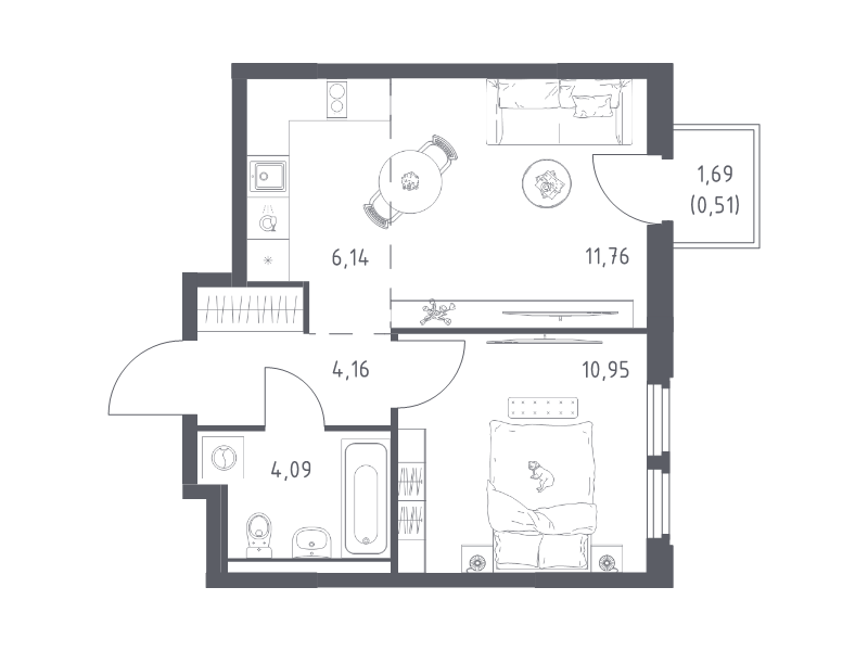 2 ккв (Евро) 37,6 м²