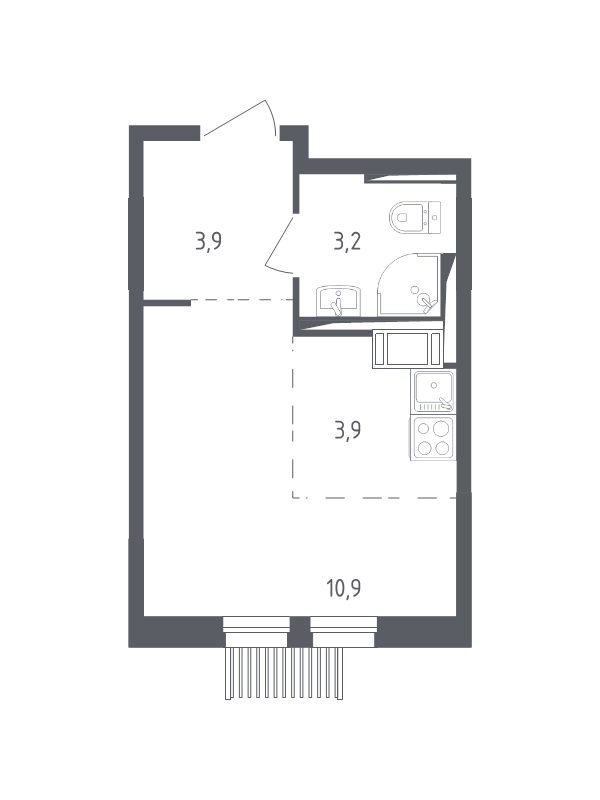 Студия 21,3 м²