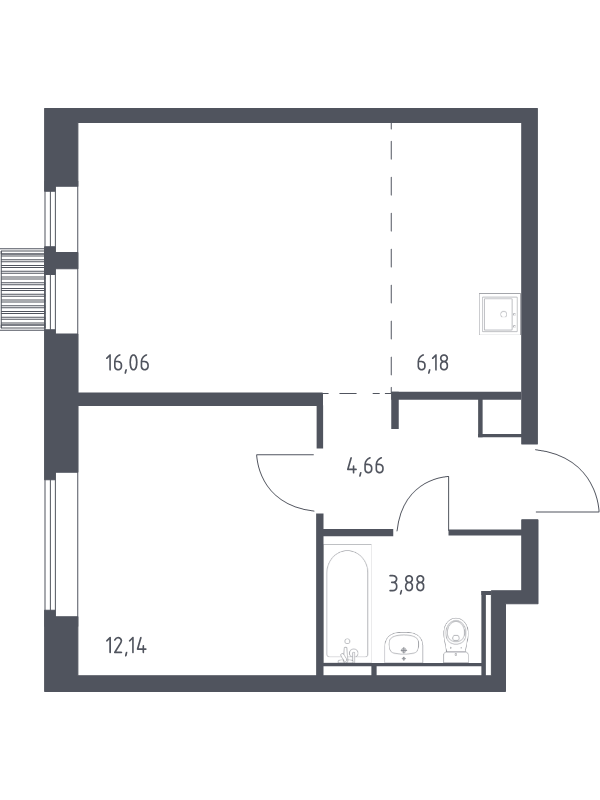 2 ккв (Евро) 42,9 м²