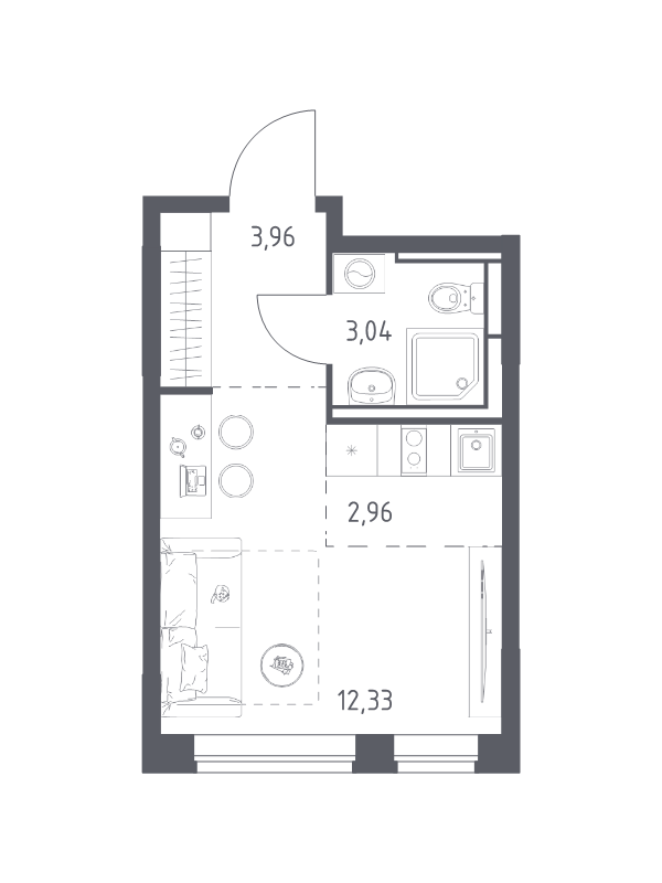 Студия 22,3 м²