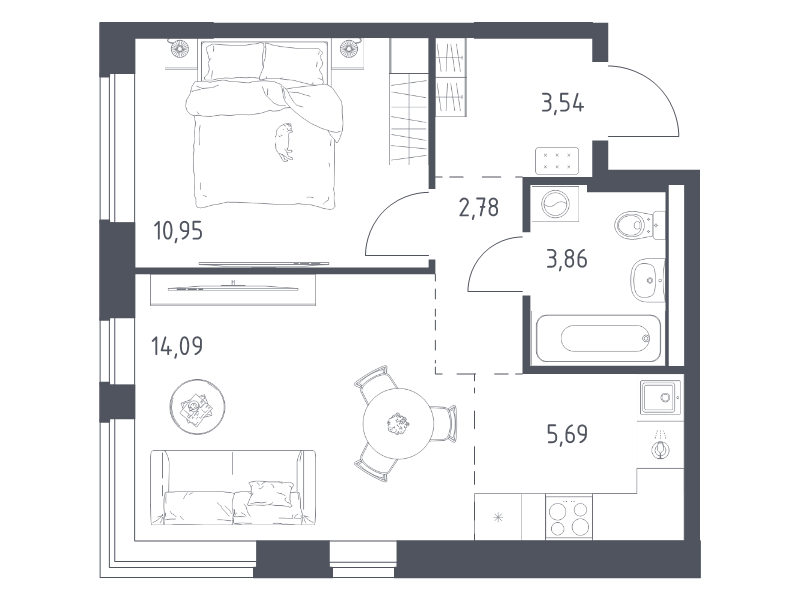 2 ккв (Евро) 40,9 м²