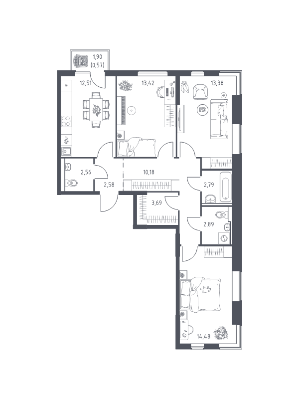 3 ккв 79,1 м²