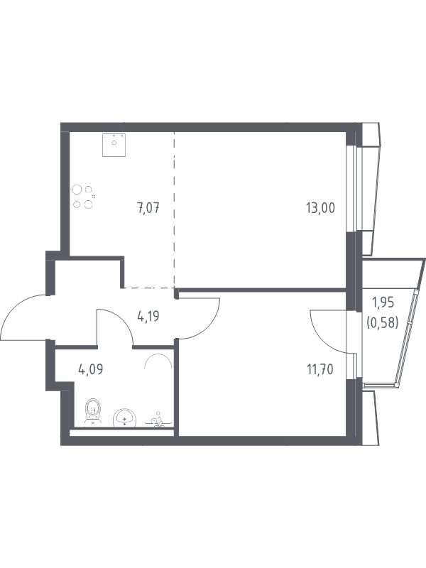 2 ккв (Евро) 40,6 м²