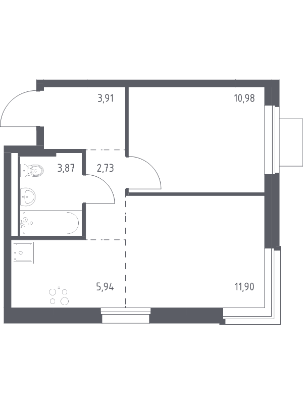 2 ккв (Евро) 39,2 м²