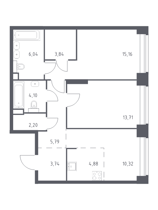 3 ккв (Евро) 69,8 м²