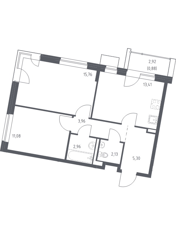 2 ккв 55,5 м²