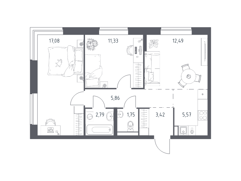 3 ккв (Евро) 60,3 м²
