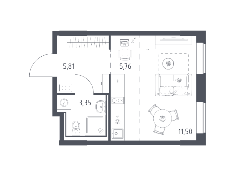 Студия 26,4 м²