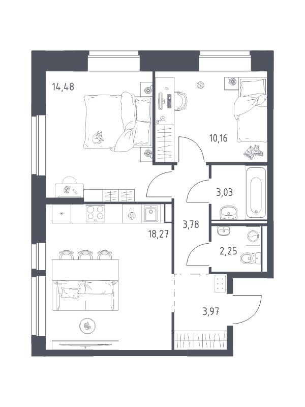 3 ккв (Евро) 55,9 м²