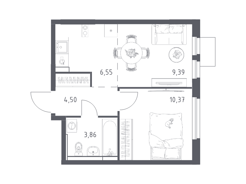 2 ккв (Евро) 34,7 м²
