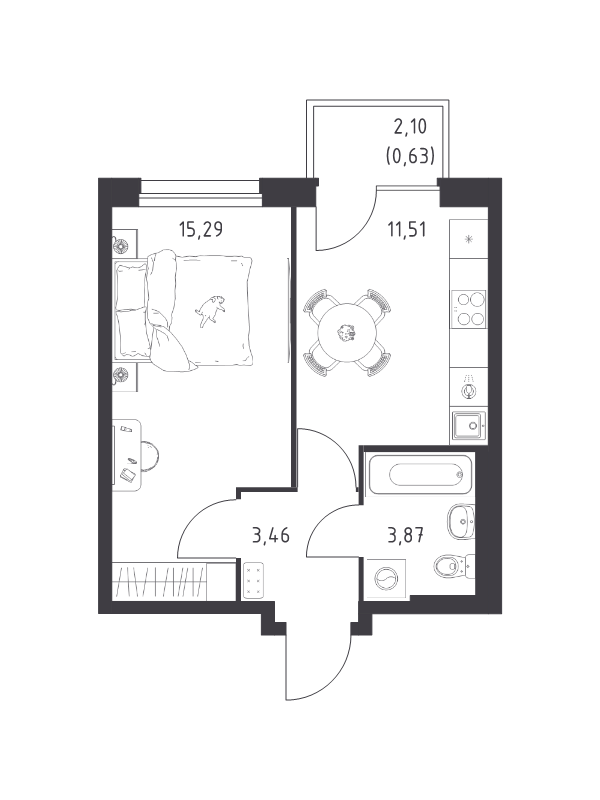 1 ккв 34,8 м²