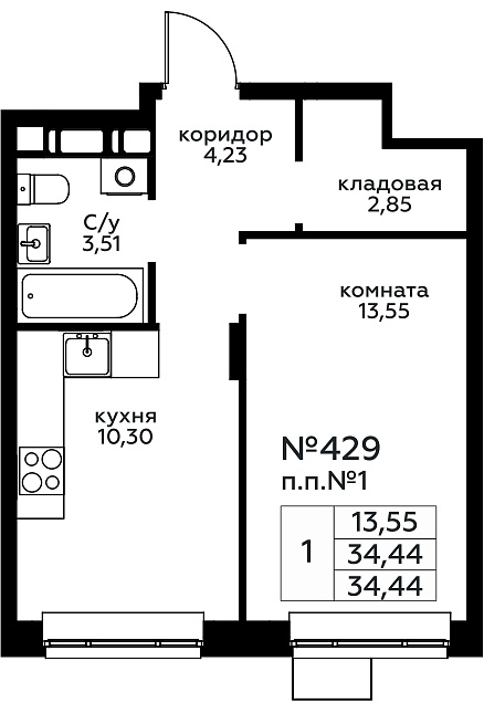 1 ккв 34,8 м²