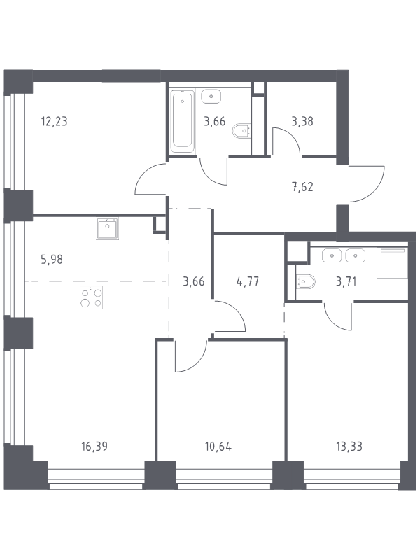 4 ккв (Евро) 85,4 м²