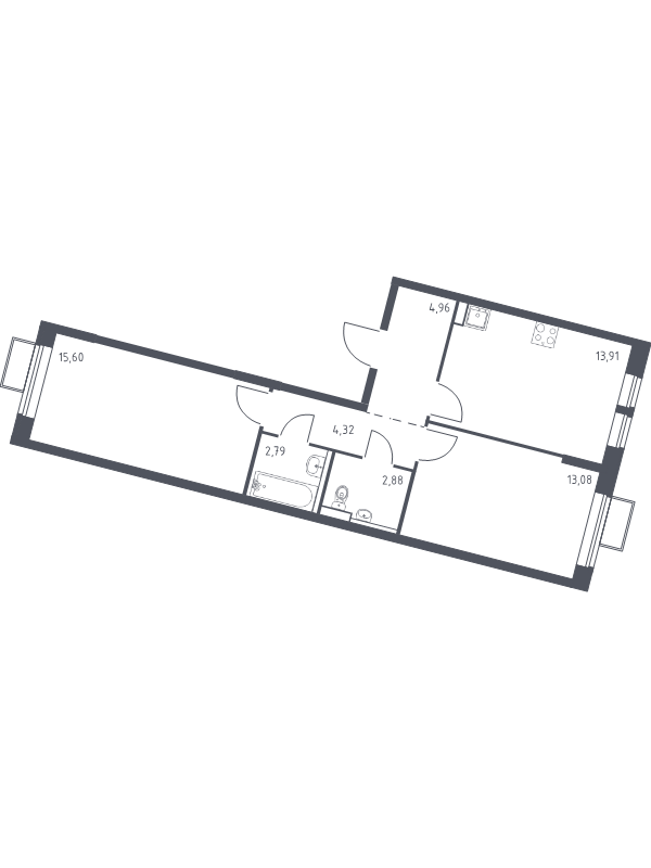2 ккв 57,5 м²