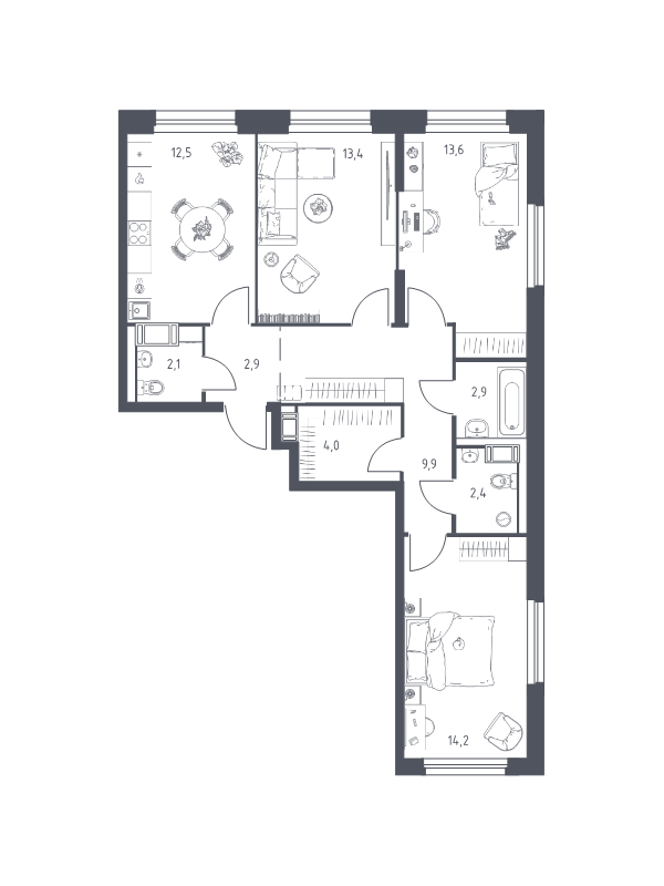 3 ккв 77,1 м²