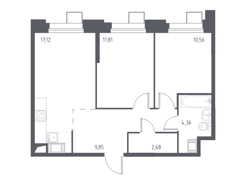 3 ккв (Евро) 56,5 м²