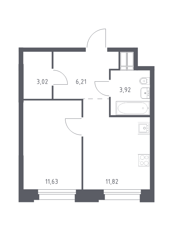 1 ккв 36,6 м²