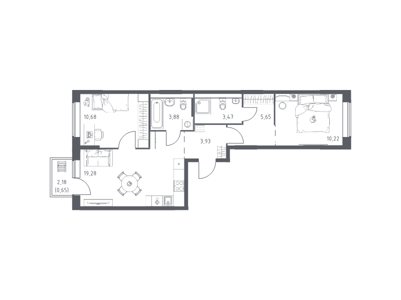 3 ккв (Евро) 57,8 м²