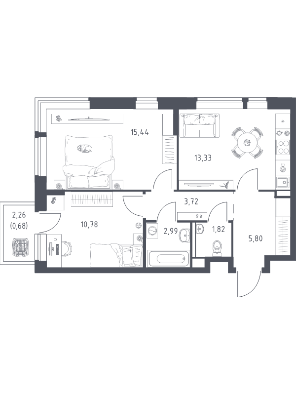2 ккв 54,6 м²