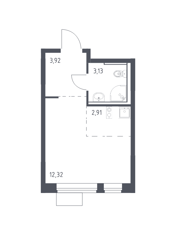 Студия 22,3 м²
