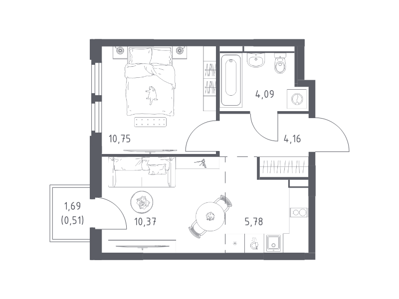 2 ккв (Евро) 35,7 м²