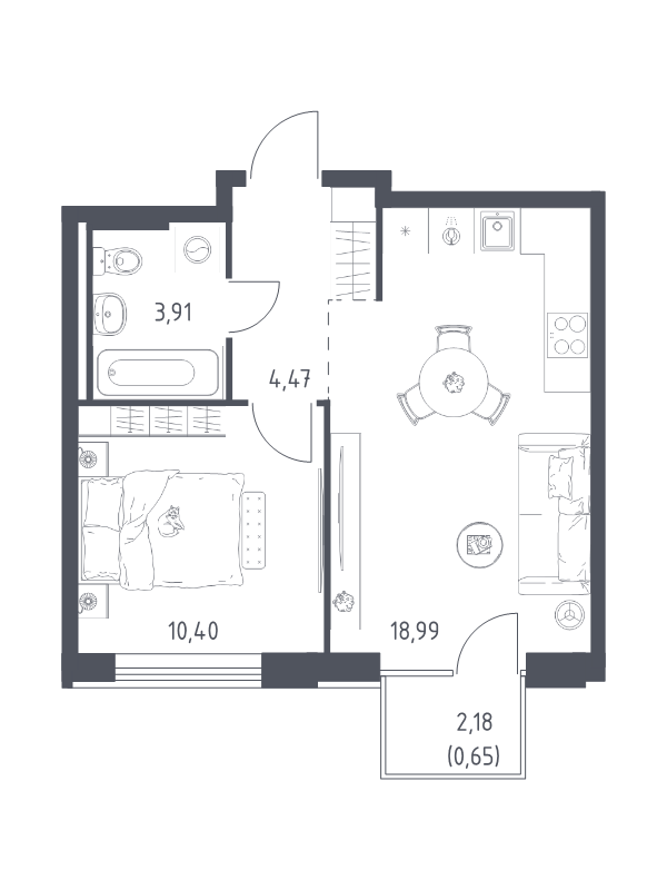 2 ккв (Евро) 38,4 м²