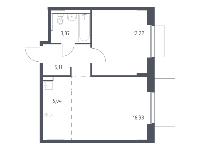2 ккв (Евро) 43,7 м²