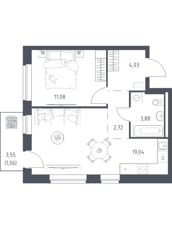 2 ккв (Евро) 41,8 м²