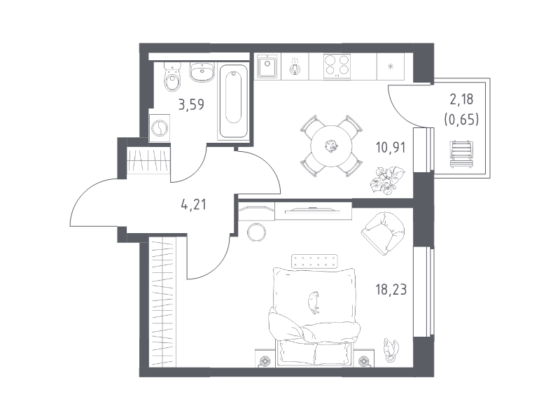 1 ккв 37,6 м²